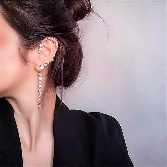 ⚜️𝟯𝟬%𝗢𝗙𝗙 𝗯𝘂𝗻𝗱𝗹𝗲𝘀 𝟯+⚜️ NEW Long Rhinestone Jacket Crawler Earring - Picture 5 of 7